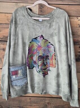 Sage Green Women's Pullover Sweatshirt with Colorful Einstein Graphic
